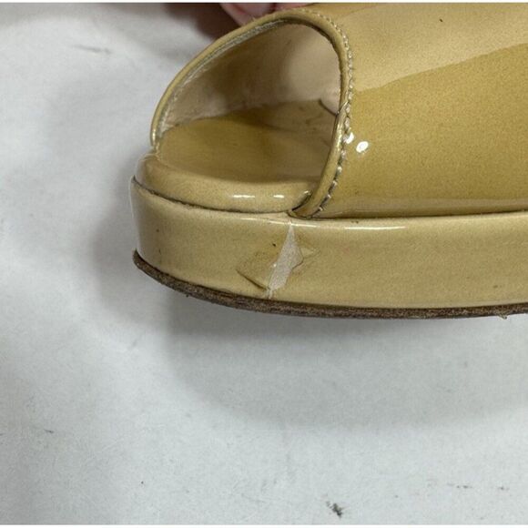 Jimmy Choo Patent Leather Tan High Heels Slingback Peep Toe Womens Size 7 / 37 - Picture 4 of 11